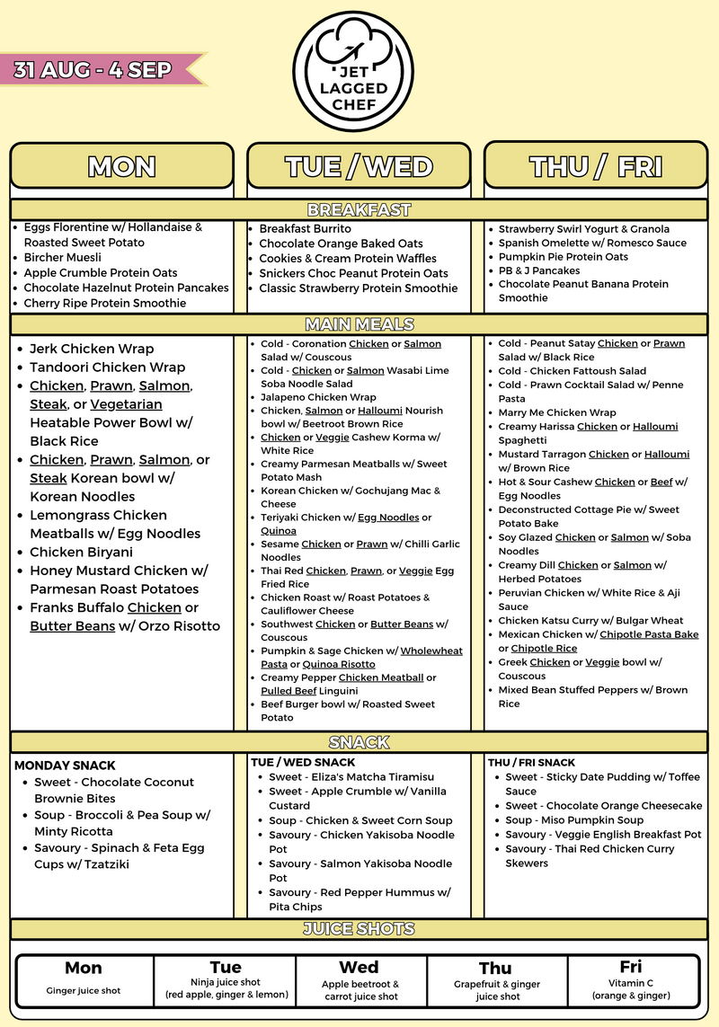Weekly menu