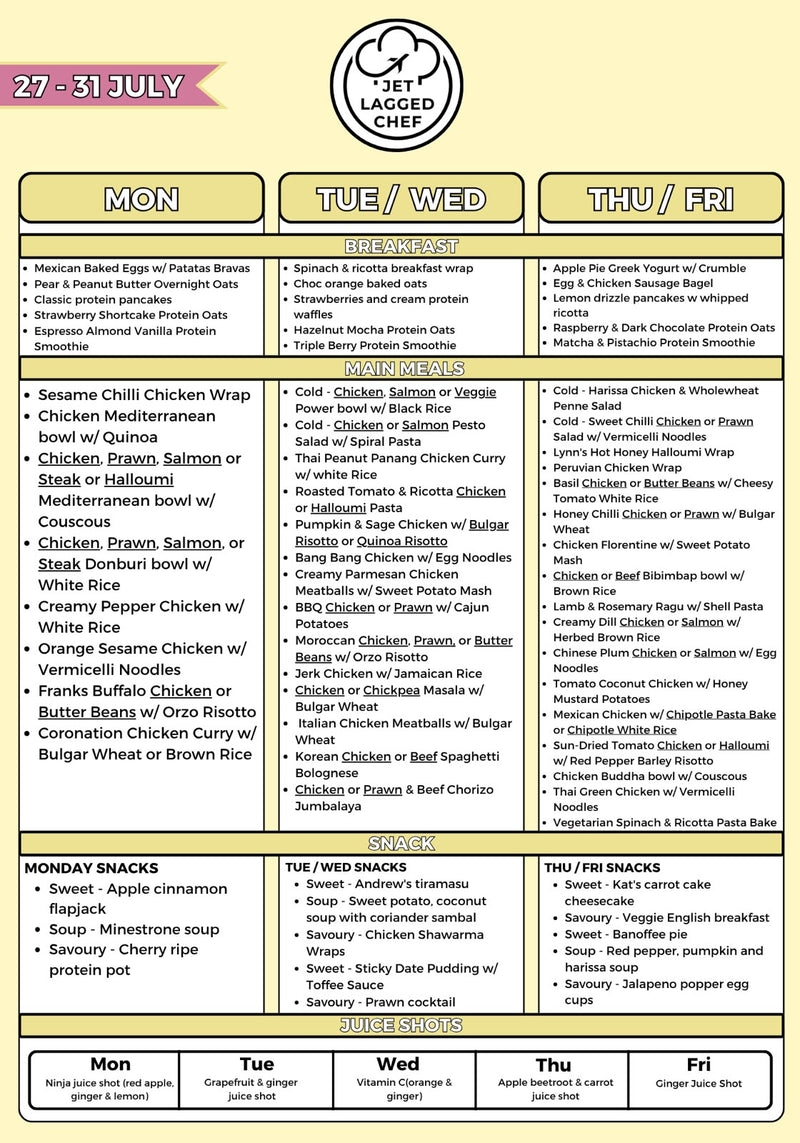 Weekly menu