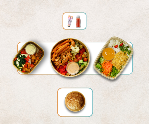 Full Day Meal Plan with snack, 1650 to 1750 kcal a day, delivered in Dubai by Jetlagged Chef